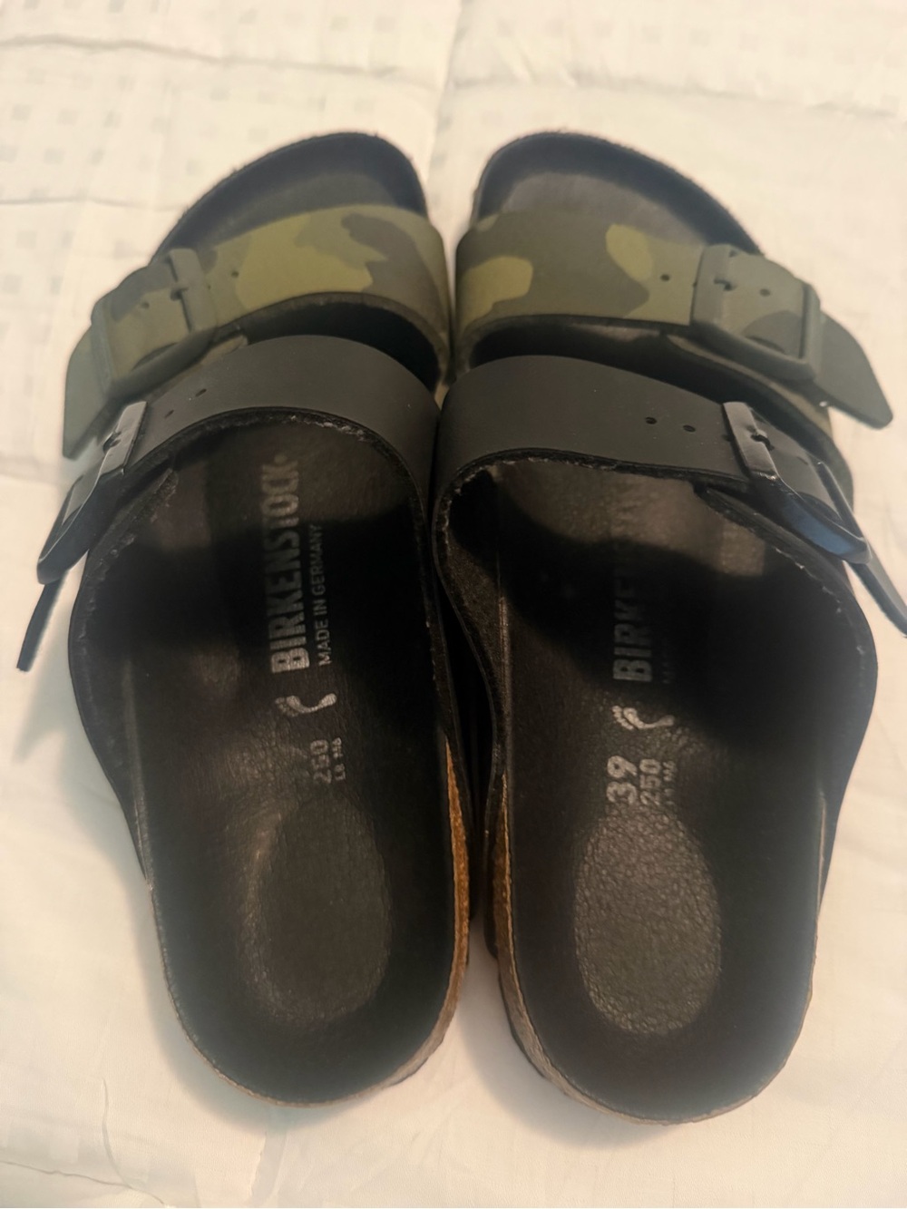 Birkenstock Arizona Two-Strap Sandals in Camouflage Green and Black